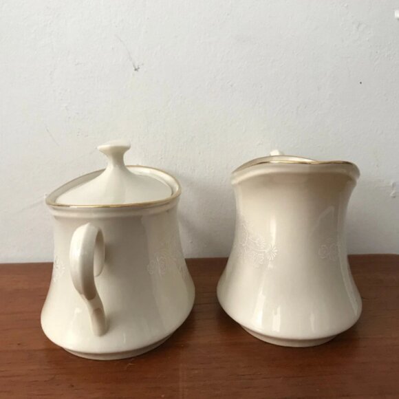 Vintage Lenox SPECIAL Etched Floral Ivory Gold Trim Creamer Sugar Bowl Set USA - Picture 5 of 7
